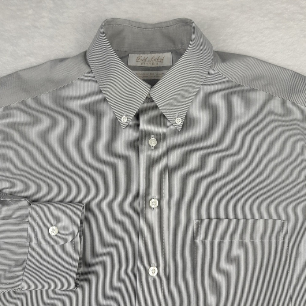 Roundtree & Yorke Gold Label Fitted Dress Shirt Mens Grey‎ Stripe 15.5 32 Cotton
